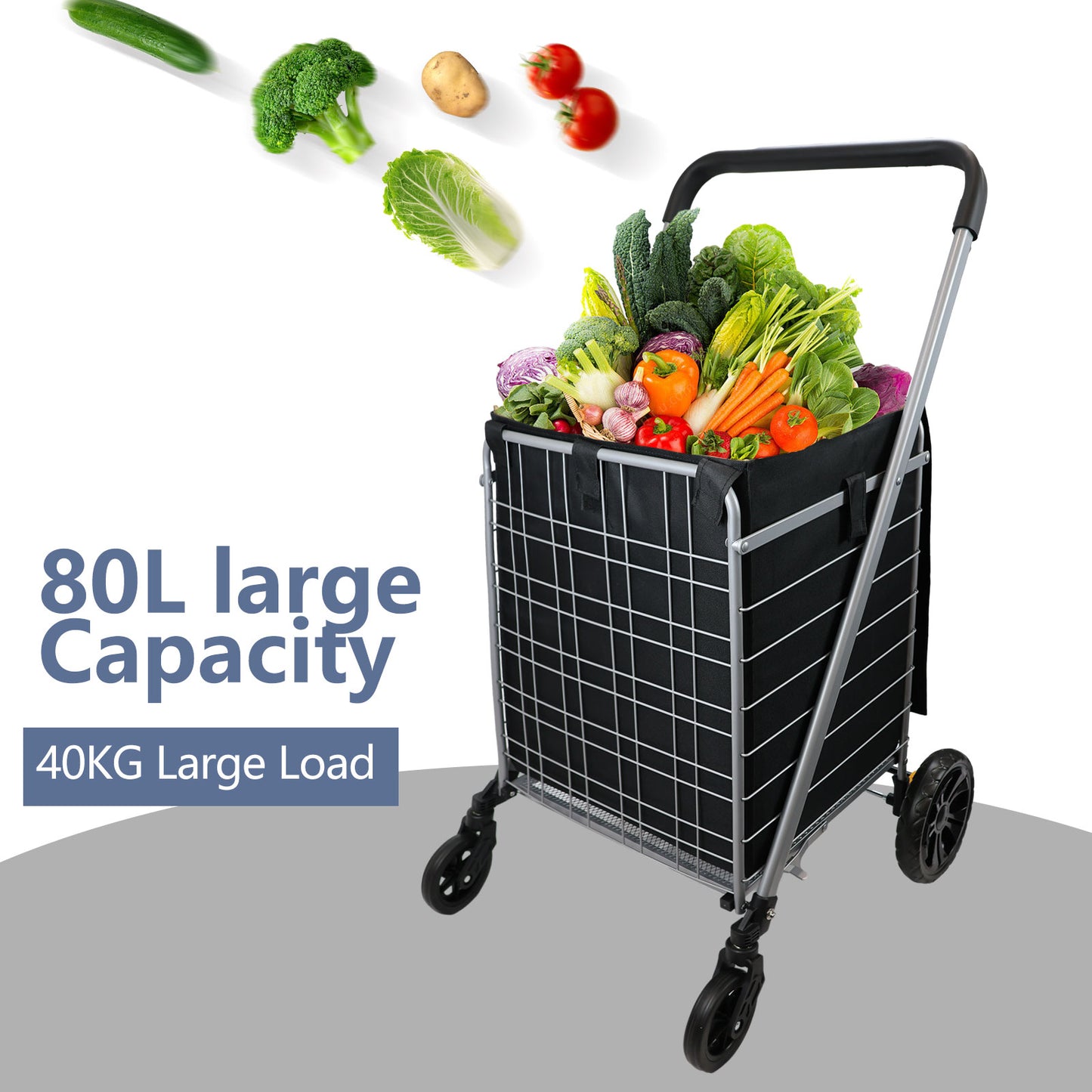 Heavy Duty Shopping Trolley Utility Foldable Large Grocery Cart Waterproof Liner With Brake for Home Outdoor and Everyday Shopping