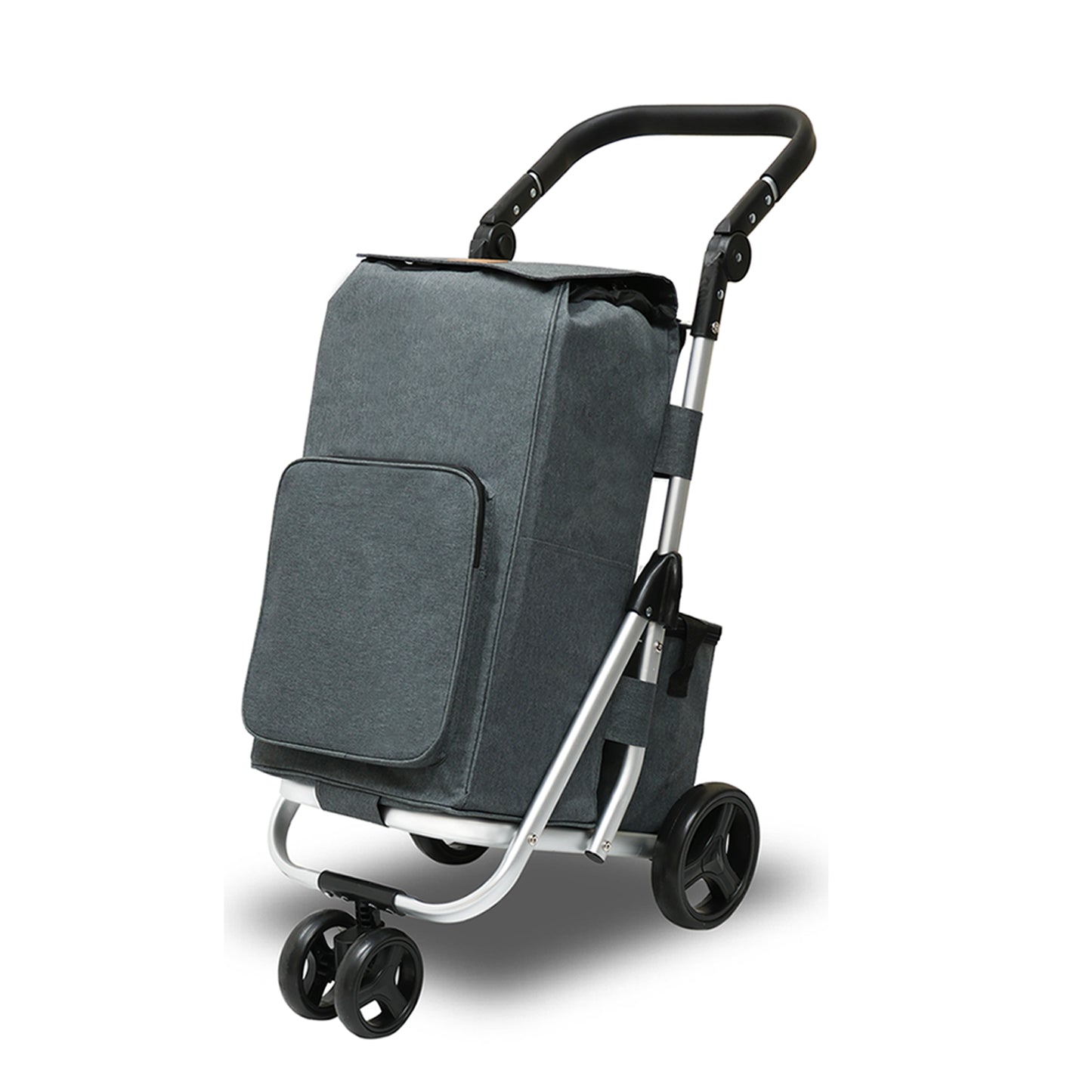 Shopping Trolley Cart with Wheels and Brake Foldable Grocery Cart with Removable Bag Set and Insulated Cooler Bag for Daily Shopping