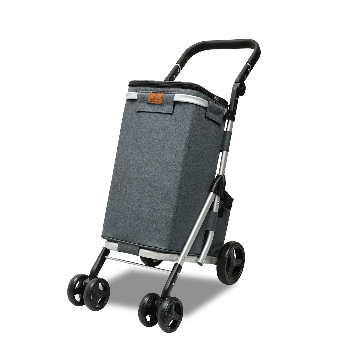 Shopping Trolley with Cooler Bag Lightweight Foldable Grocery Cart with Brake Adjustable Handle for Supermarket, Picnic and Outdoor Use