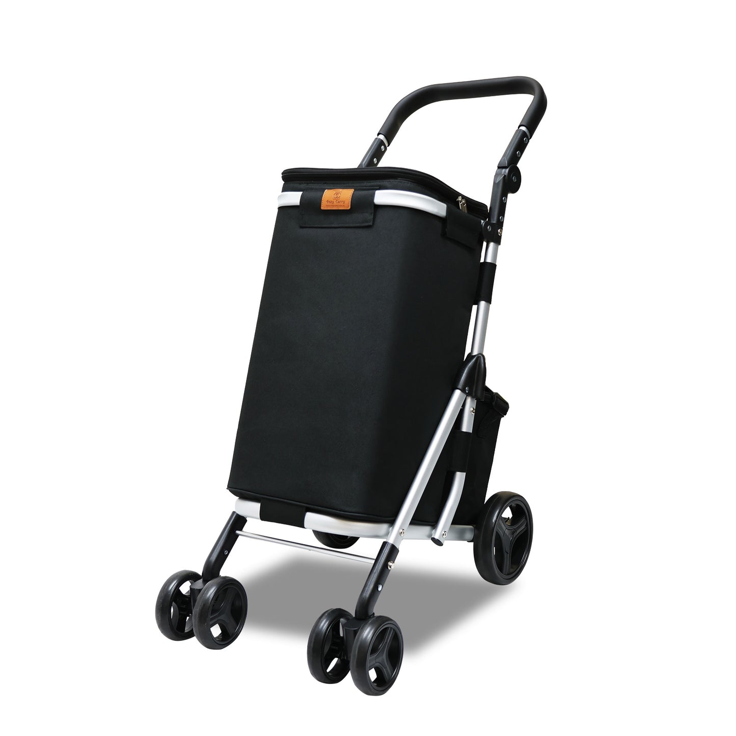 Shopping Trolley with Cooler Bag Lightweight Foldable Grocery Cart with Brake Adjustable Handle for Supermarket, Picnic and Outdoor Use
