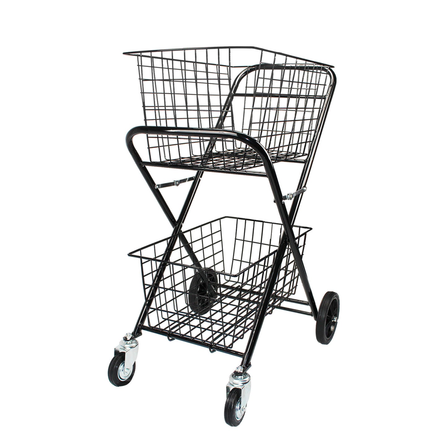 Heavy Duty Double Basket Shopping Trolley Collapsible Folding Tennis Ball Cart