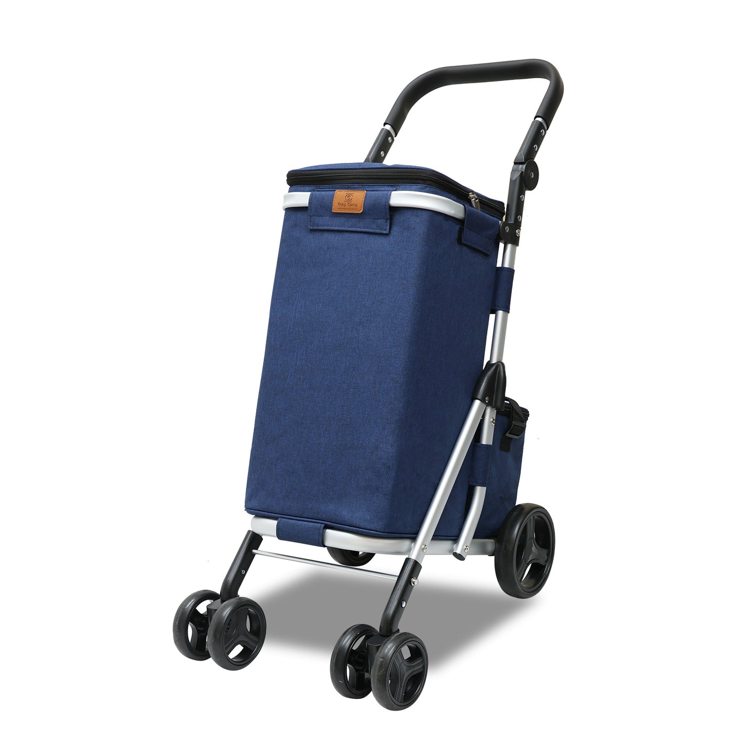 Shopping Trolley with Cooler Bag Lightweight Foldable Grocery Cart with Brake Adjustable Handle for Supermarket, Picnic and Outdoor Use