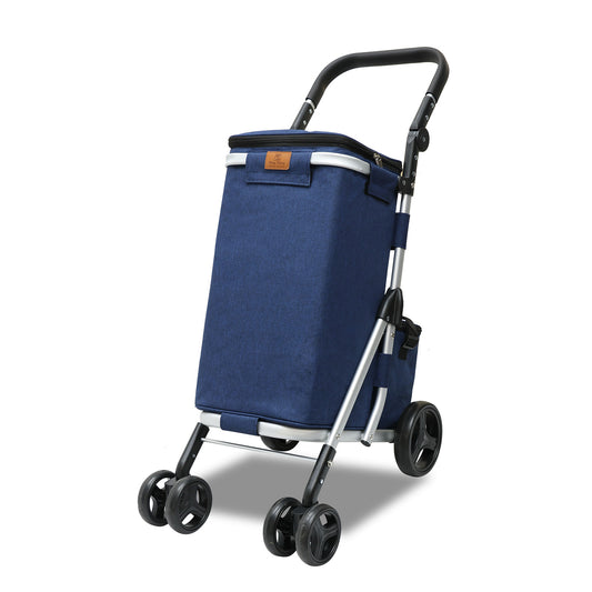 Shopping Trolley with Cooler Bag Lightweight Foldable Grocery Cart with Brake Adjustable Handle for Supermarket, Picnic and Outdoor Use