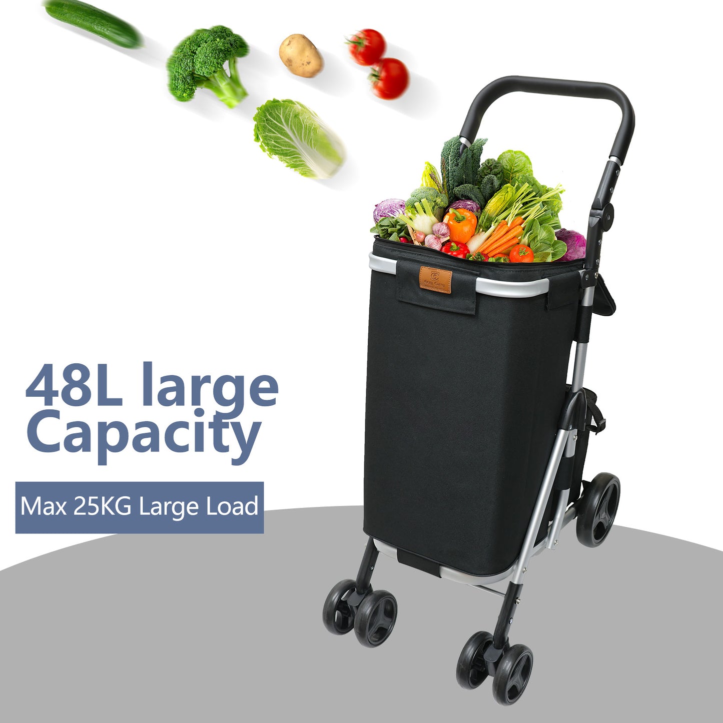 Shopping Trolley with Cooler Bag Lightweight Foldable Grocery Cart with Brake Adjustable Handle for Supermarket, Picnic and Outdoor Use
