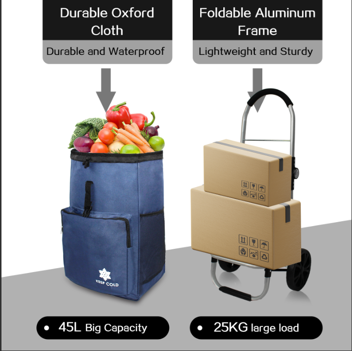 Shopping Trolley Foldable Shopping Grocery Cart with Cooler Bag