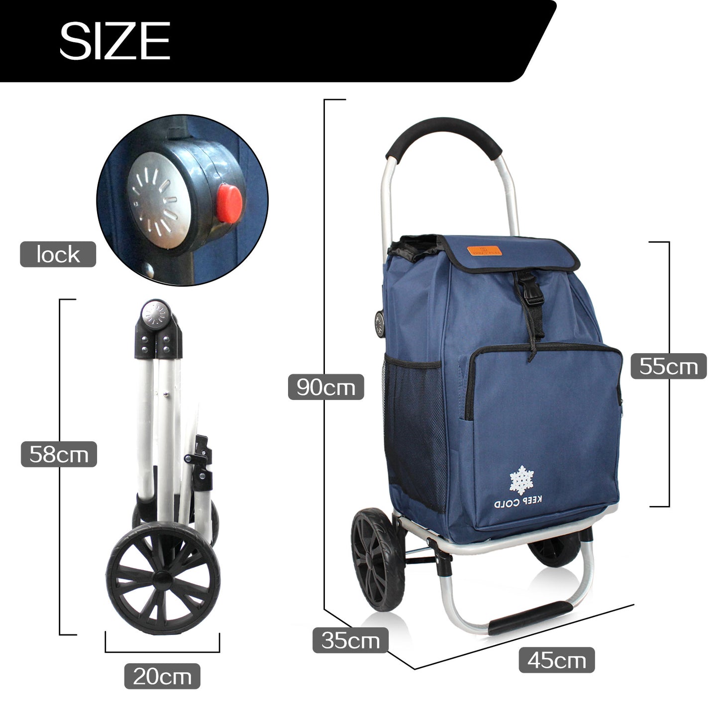 Shopping Trolley Foldable Shopping Grocery Cart with Cooler Bag