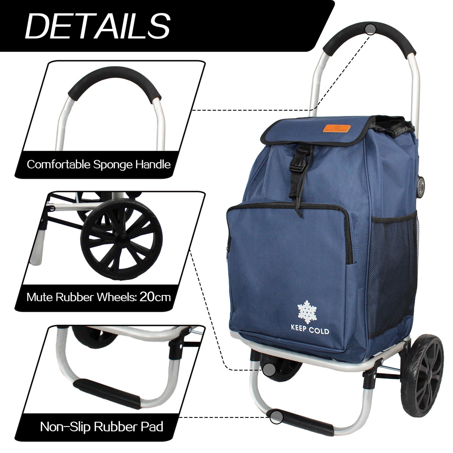 Shopping Trolley Foldable Shopping Grocery Cart with Cooler Bag