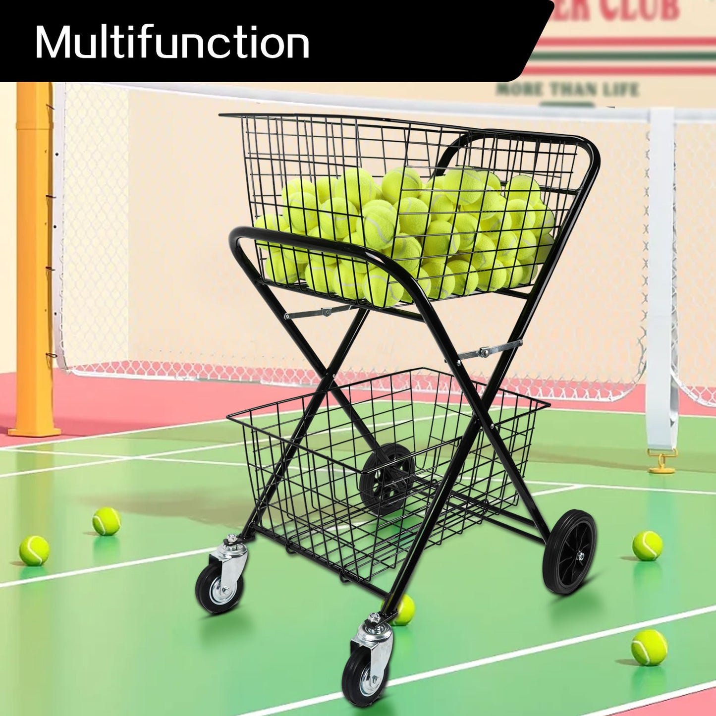 Heavy Duty Double Basket Shopping Trolley Collapsible Folding Tennis Ball Cart