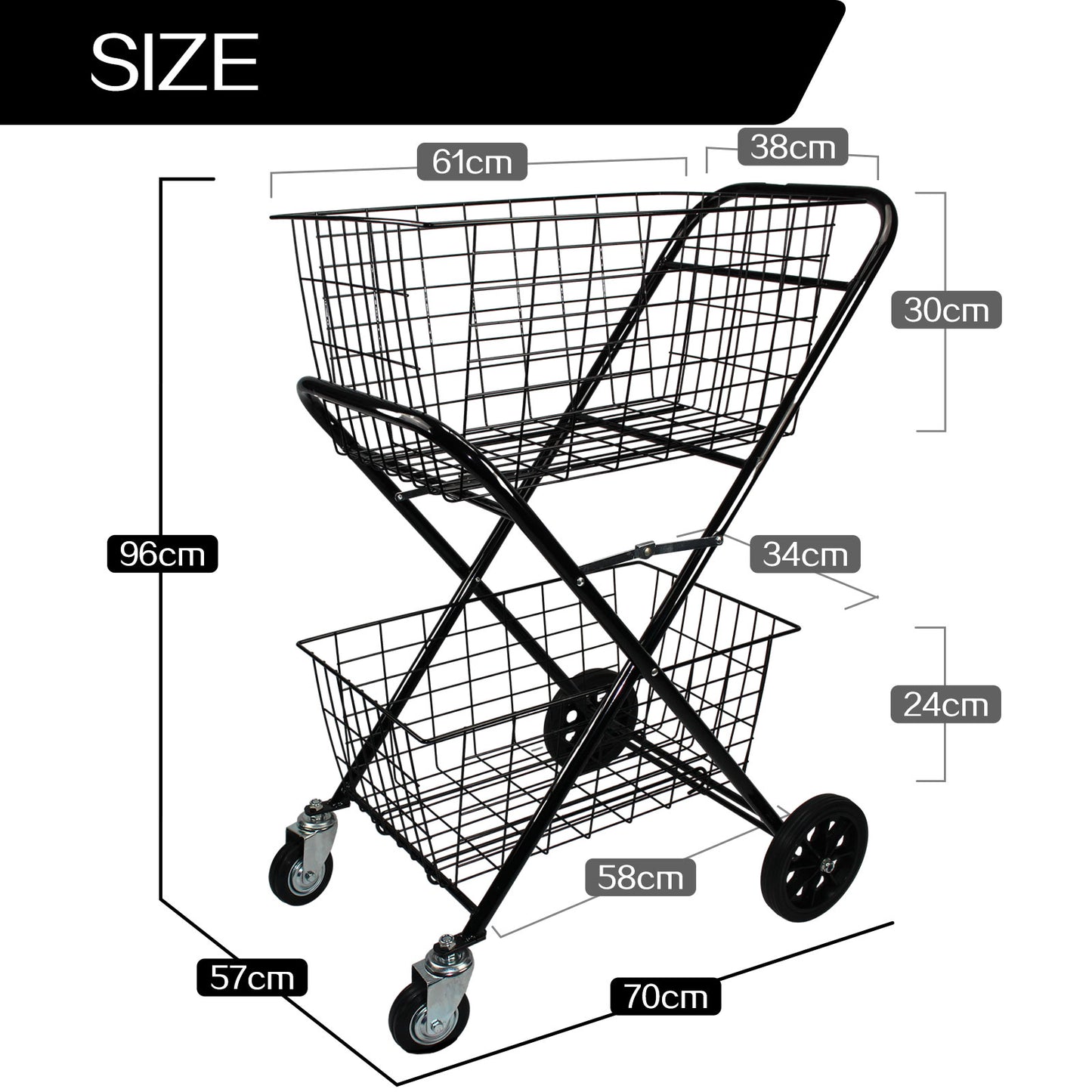 Heavy Duty Double Basket Shopping Trolley Collapsible Folding Tennis Ball Cart