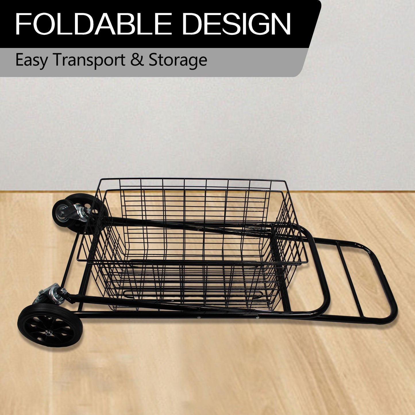 Heavy Duty Double Basket Shopping Trolley Collapsible Folding Tennis Ball Cart