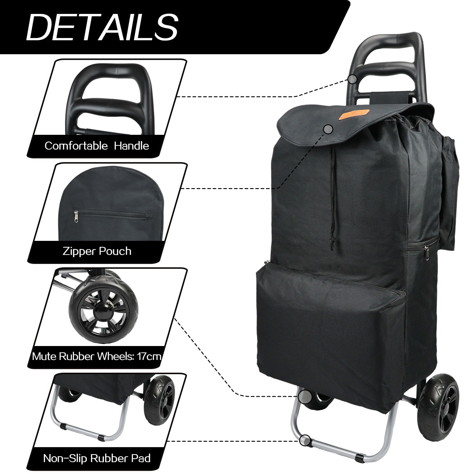 Foldable shopping cart with waterproof bag for easy storage and transportation | Lightweight and compact with durable wheels | Lightweight shopping cart with waterproof bag for convenient use | Foldable design for space-saving storage | Foldable utility cart with waterproof bag for grocery and market trips | Easy to carry and maneuver | Compact shopping trolley with waterproof bag for everyday errands | Durable wheels for smooth movement | Space-saving foldable cart with waterproof bag for wet-weather prote