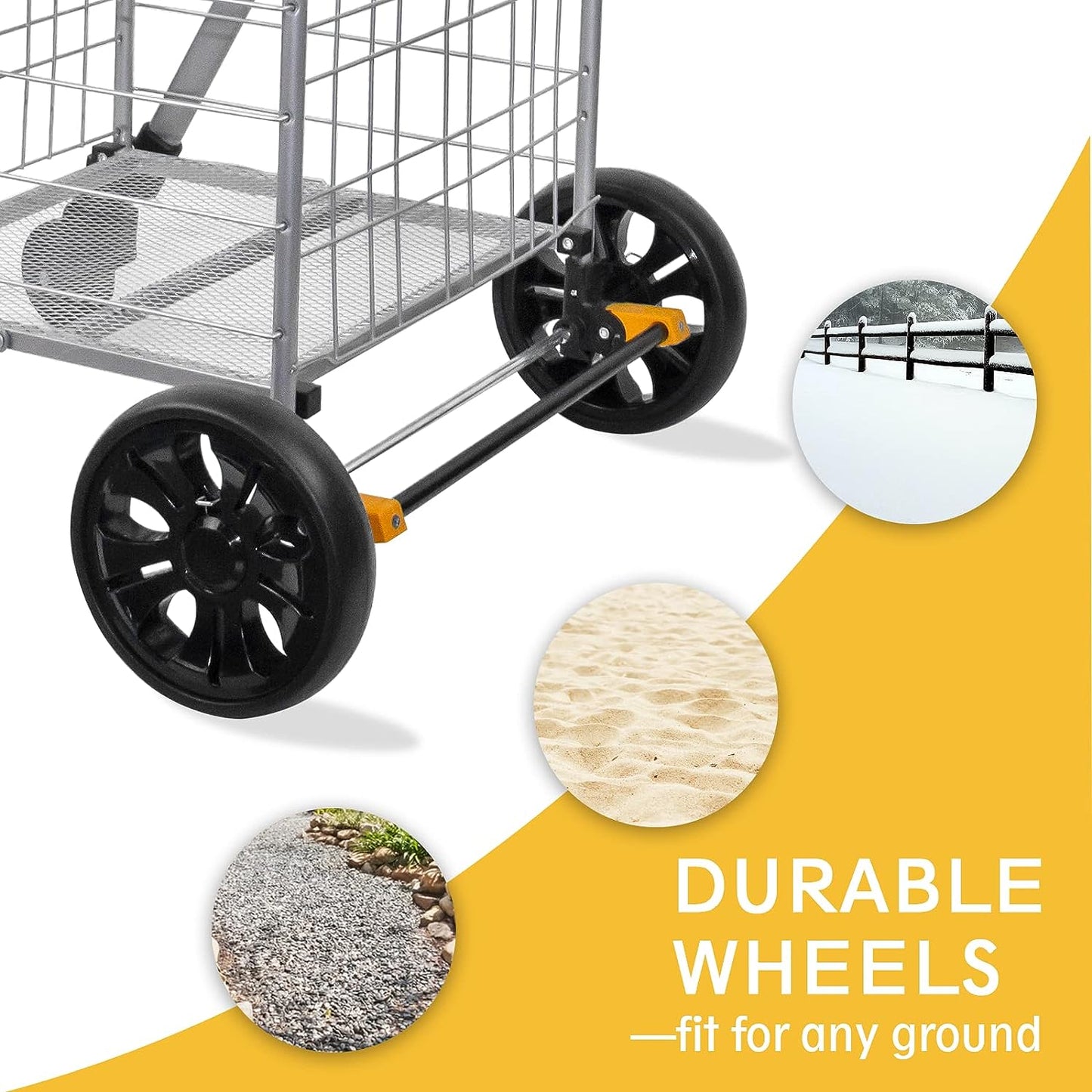 Heavy Duty Shopping Trolley Cart with Wheels and Brake Foldable Steel Mesh Base Grocery Cart for Market and Daily Shopping